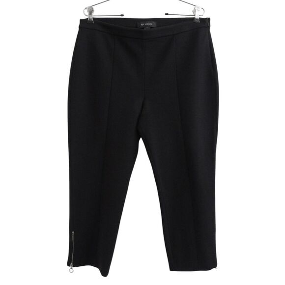 St. John Crop Pants Black Wool Blend Side Zip Ankle Leg Zipper Detail Sz 12 - Picture 1 of 6
